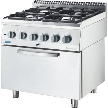 Gasherd Basic mit 4 Brennern (2x3,5 +2x5) und Elektro-Umluft-Backofen GN 2/1, Serie 700 ND