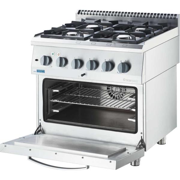 Gasherd Basic mit 4 Brennern (2x3,5 +2x5) und Elektro-Umluft-Backofen GN 2/1, Serie 700 ND