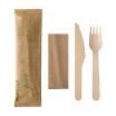 10x50 Besteckset, Holz "pure" : Messer, Gabel, Serviette in Papierbeutel