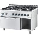 Gasherd Basic mit 6 Brennern (3x3,5+3x5), Elektro-Umluft-Backofen GN1/1 und Regalfach, Serie 700 ND